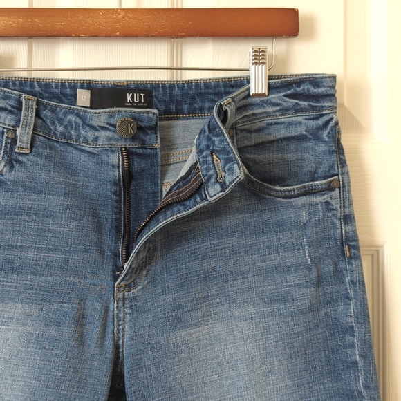 Kut from the Kloth Sophie Medium Wash High Rise Cut Off Denim Bermuda Shorts 12 - Picture 3 of 11